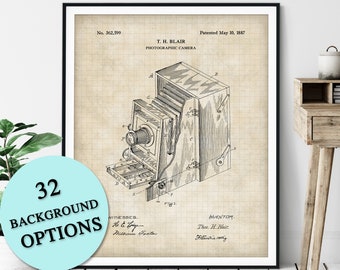 Antique Camera Patent Print - Customizable Camera Blueprint, Photographer Gift, Photography Poster, Old Camera Art, Photo Studio Wall Decor