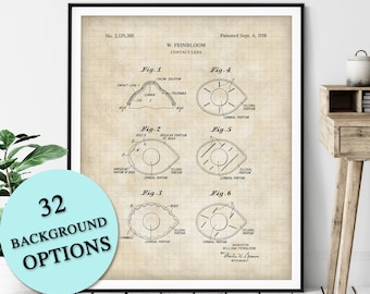 Contact Lens Patent Print - Customizable Blueprint Plan, Eye Doctor Gift, Optometrist Clinic, Ophthalmologist, Optician Office Wall Decor,