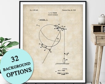 Fishing Bobber Patent Print - Customizable Fishing Float Blueprint Plan, Fisherman Gift, Gifts for Dad, Fisher Poster, Fish Angling Wall Art