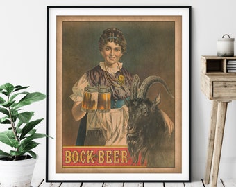 1884 Vintage Bock Beer Print - Antique Beer Advertisement, Beer Art, Beer Lover Gift, Beer Wall Art, Wet Bar Art, Bar Decor, Old Beer Poster