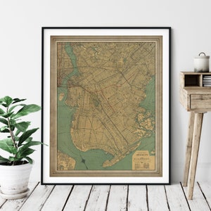 Carte de Brooklyn, New York de 1924, art de la carte vintage, impression de carte ancienne, carte de Brooklyn, carte ancienne, art de New York, cadeaux de New York, impression de New York, art de Brooklyn