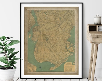 1924 Brooklyn New York Map, Vintage Map Art, Antique Map Print, Brooklyn Map, Old Map, New York Art, NYC Gifts, New York Print, Brooklyn Art