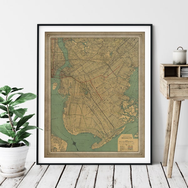 1924 Brooklyn New York Map, Vintage Map Art, Antique Map Print, Brooklyn Map, Old Map, New York Art, NYC Gifts, New York Print, Brooklyn Art