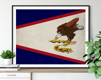 American Somoa Flag Art, South Pacific Flag Print, Vintage Flag Poster, American Somoas Art, South Pacific Islands Print, Housewarming Gift