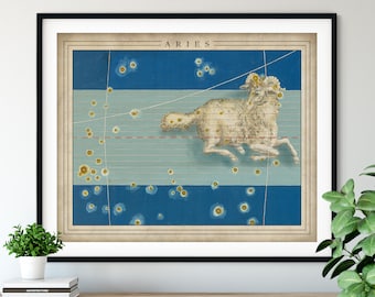 Antique Aries Print - Astrology Art, Zodiac Wall Decor, Celestial Wall Art, Horoscope Gifts, Astrological Sign, Constellation Poster