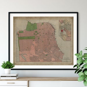 1912 San Francisco Map, Vintage Map Art, Antique Map Print, Map of San Francisco, San Francisco Print, California Map, San Francisco Art