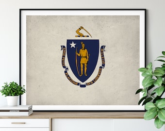 Massachusetts Flag Art, Massachusetts Flag Print, MA State Flag Poster, Flag Painting, Massachusetts Art, Massachusetts Gifts, Office Art