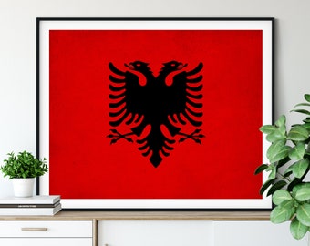 Albania Flag Print, Albania Flag Art, Albanian Flag, Albania Gifts, Flag Poster, Housewarming Gift, Vintage Flag Wall Art, Flag Painting,
