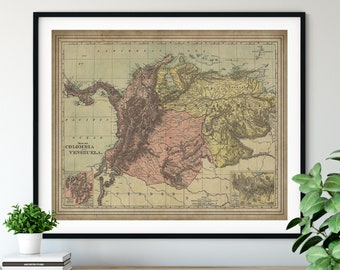 1897 Colombia Map Print, Vintage Venezuela Map Art, Antique Map, Old Map, South America Art, Colombian Art, Venezuela Art, South America Map