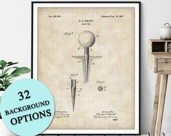 Golf Tee Patent Print - Customizable Golf Tee Blueprint Plan, Golfer Gift, Golfing Art Poster, Home Office Wall Decor, Golf Game Room Art