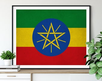 Ethiopia Flag Print, Ethiopia Flag Art, Ethiopian Flag, Ethiopian Gifts, Flag Poster, Moving Gift, Vintage Flag Wall Art, Ethiopian Art