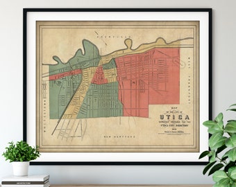 1876 Utica, NY Map Print - Vintage Map Art, Antique Map, Old Map Poster, Atlas Wall Art, College City Street Map, New York, Utica Gifts