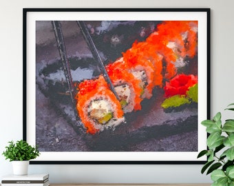 Sushi Print - Sushi Roll Oil Painting Poster, Kitchen Wall Art, Chef Gift, Restaurant Wall Decor, Dining Room Decor, Foodie Art, Cook Gift