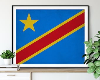 Democratic Republic of Congo Flag Art, Flag Print, Flag Poster, Flag Painting, Country Flags, Africa Poster, African Gifts, Housewarming