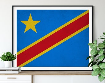 Democratic Republic of Congo Flag Art, Flag Print, Flag Poster, Flag Painting, Country Flags, Africa Poster, African Gifts, Housewarming