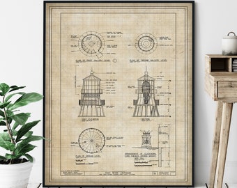 Point Reyes Lighthouse Elevation Print - Lighthouse Art, Architectural Drawing, Nautical Wall Decor, Coastal Print, National Seashore, Gift