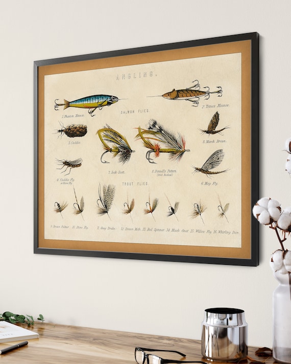 1879 Antique Fishing Flies Print Vintage Fish Art, Fishing Gifts for Men,  Angling Fish Art, Fish Print, Fish Decor, Fisherman Gift, Lures 