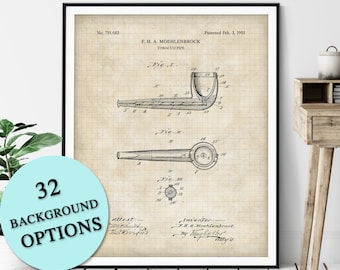 Tobacco Pipe Patent Print - Customizable Blueprint Plan, Pipe Print, Pipe Smoker Gift, Poster, Pipe Art, Smoking Wall Art, Gifts for Him