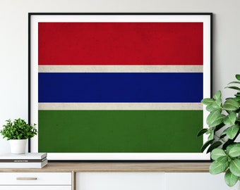 Gambia Flag Print, Gambia Flag Art, Gambian Flag, Gambia Gifts, Flag Poster, Moving Gift, Vintage Flag Wall Art, West African Gifts