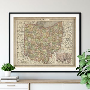 1897 Ohio Map Print, Vintage Map Art, Antique Map, Old Map, Ohio Wall Art, Ohio Art, Ohio Print, Ohio Gift, Ohio County Map, State Map