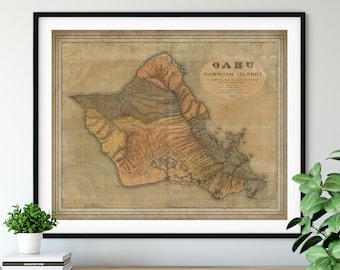 1899 Oahu Map Print, Vintage Map Art, Antique Map, Old Map, Oahu Map Art, Oahu Gift, Oahu Print, Oahu Art, Honolulu, Diamond Head, Hawaii