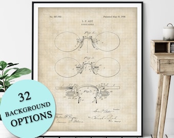 Eye Glasses Patent Print - Customizable Blueprint Plan, Eye Doctor Gift, Optometrist Clinic, Ophthalmologist, Optician Office Wall Decor,