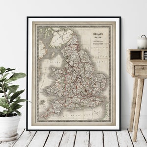 1844 England & Wales Map Print - Vintage Map Art, Antique Map, Old Map Poster, History Buff Gift, English Wall Art, Isle of Man, Pembroke