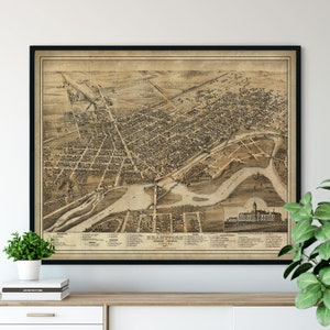 1875 Brantford Ontario Birds Eye View Print - vintage Map Art, Antique Street Map Print, Aerial View Poster, Historical Art, Canada Wall Art