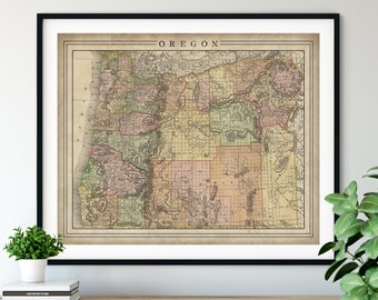 1897 Oregon Map Print, Vintage Map Art, Antique Map, Old Map, Oregon Wall Art, Oregon Art, Oregon Print, Moving Gift, State, County Map