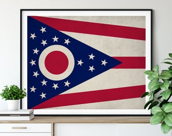 Ohio Flag Art, Ohio Flag Print, Ohio Poster, State Flags, Ohio Art, Ohio Gifts, Ohio Wall Art, Living Room Wall Decor, Contemporary Prints