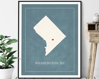 Custom Washington DC Art - Heart Over ANY City - Customized State Map Silhouette, Personalized Gift, Hometown Love Print, Travel Heart Map