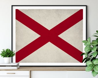 Alabama Flag Art, Alabama Flag Print, State Flag Poster, AL Flag Painting, Living Room Art, Alabama Gifts, State Pride, Office Wall Art