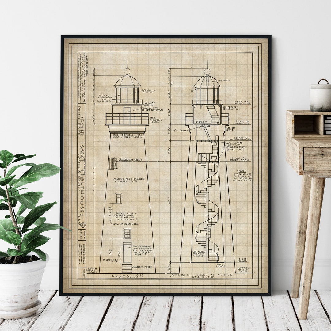 Point Isabel Lighthouse Elevation Print: Texas Coastal Architecture ...