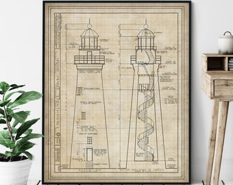 Point Isabel Lighthouse Elevation Print - Historic Lighthouse Art, Architectural Drawing, Nautical Wall Decor, Texas Coastal Print, Gift