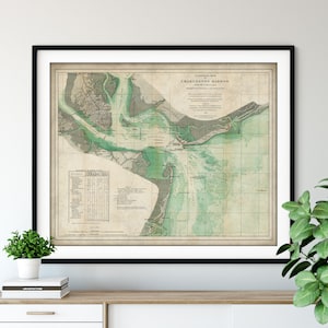 1865 Charleston Harbor, SC Map Print - Vintage Map Art, Antique Map, Old Map Poster, Atlas Wall Art, Folly Island, Hog Drum, South Carolina