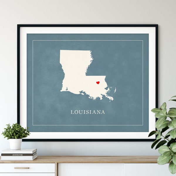 Custom Louisiana Map Print: Personalized Hometown Art with Heart over any City