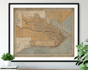 1915 Quebec Map Print, Vintage Map Art, Antique Map, Wall Art, Old Maps, Quebec Print, Quebec Art, Quebec Canada Gifts, Quebec City Map