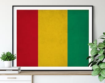 Guinea Flag Art, Guinea Flag Print, Vintage Flag Poster, Country Flags, Flag Painting, Wall Decor, African Flags, Living Room Wall Art, Gift