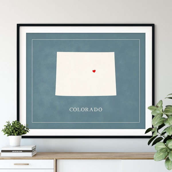 Custom Colorado Map Art - Heart Over ANY City - Customized State Map Silhouette, Personalized Gift, Hometown Love Print, Travel Heart Map