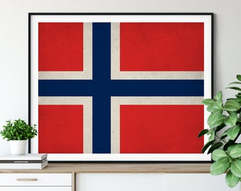 Norway Flag Art, Norway Flag Print, Norwegian Flag Poster, Country Flags, Norway Painting, Flag Painting, Wall Art, Norway Poster, Gifts