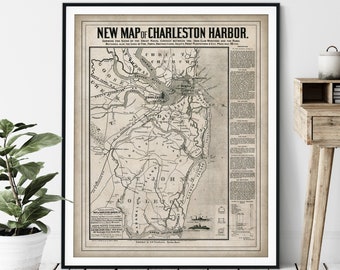 1863 Charleston Harbor Naval Contest Map Print - Vintage Civil War Battle Map Art, American History Gift, Antique Navy Map Wall Art, Old Map