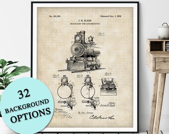 Train Headlight Patent Print - Customizable Railroad Blueprint Plan, Train Lover Gift, Locomotive Poster, Railway Art, Train Buff, Railfan