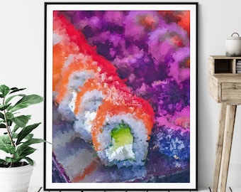 Sushi Print - Sushi Roll Oil Painting, Kitchen Wall Art, Chef Gift, Restaurant Wall Decor, Dining Room Decor, Foodie Art Poster, Food Print