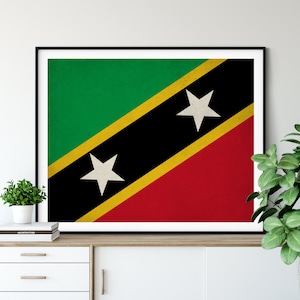 Saint Kitts & Nevis Flag Print: Vintage Caribbean Wall Art