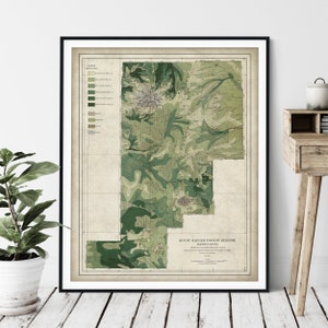 1900 Mount Rainier Forest Map Print - vintage Washington Map Art, Antique Map, Old Map Poster, Geological Survey, Cascade Mountains, Gift