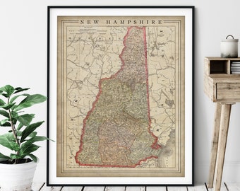 1897 New Hampshire Map Print, Vintage Map Art, Antique Map, Old Map, County Map Wall Art, State Map, New Hampshire Art, New Hampshire Print