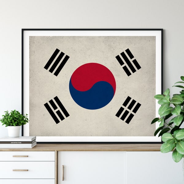 South Korea Flag Art, South Korea Flag Print, Flag Poster, Country Flags, Flag Painting, Seoul South Korea, Korean Art, Korean Gifts,