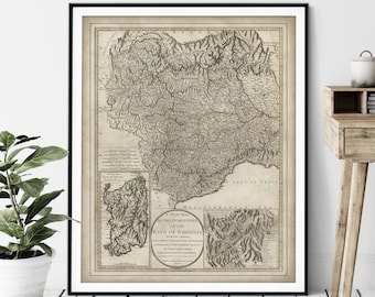 1799 Kingdom of Sardinia Map Print - Vintage Map Art, Antique Map Wall Art, Old Map Poster, Nice Savoy Aosta Genoa Coni Piedmont