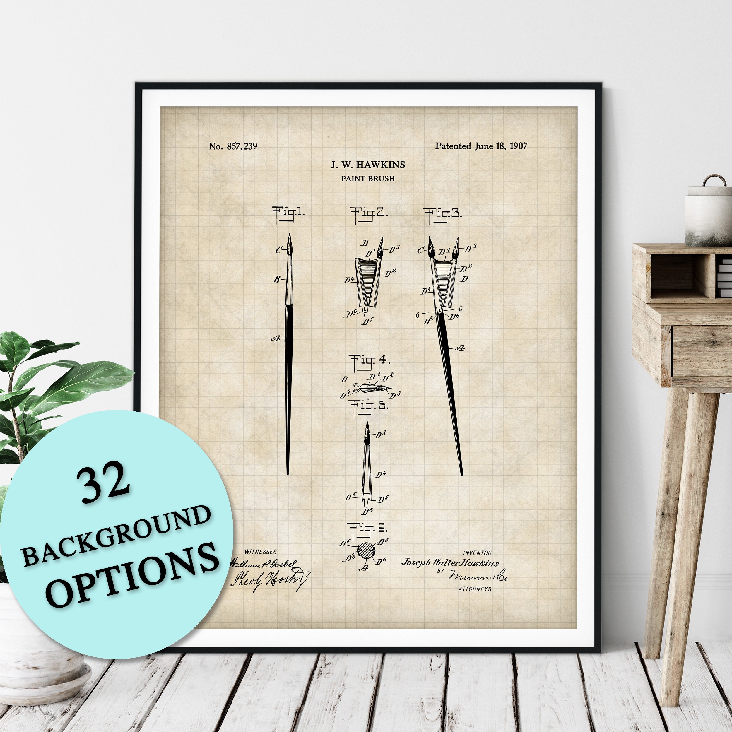 Paint Brush Patent Print Customizable Artist Blueprint Plan - Etsy