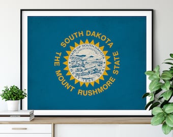 South Dakota Flag Art, South Dakota Flag Print, Flag Poster, SD State Flag, Vintage Flag Painting, Housewarming Gift, South Dakota Art